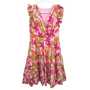 Taylor Pink Floral Lawn Mini Dress Flutter Sleeve Cottagecore Fairy V-Neck Small